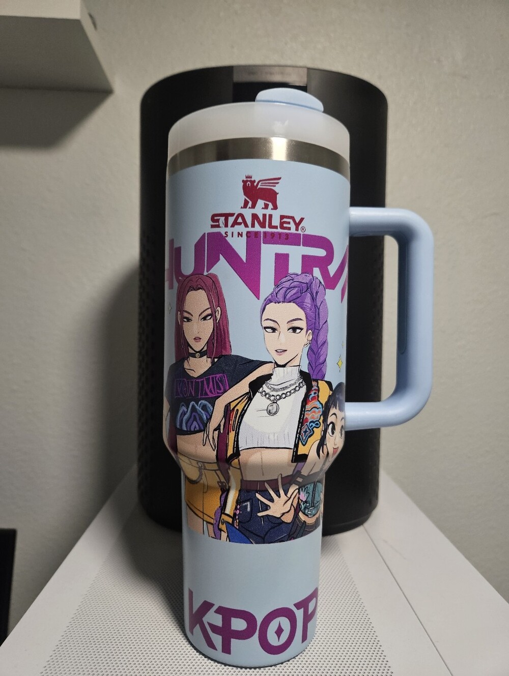 Light Blue Demon Hunter K-Pop Graphic Travel Tumbler with Handle